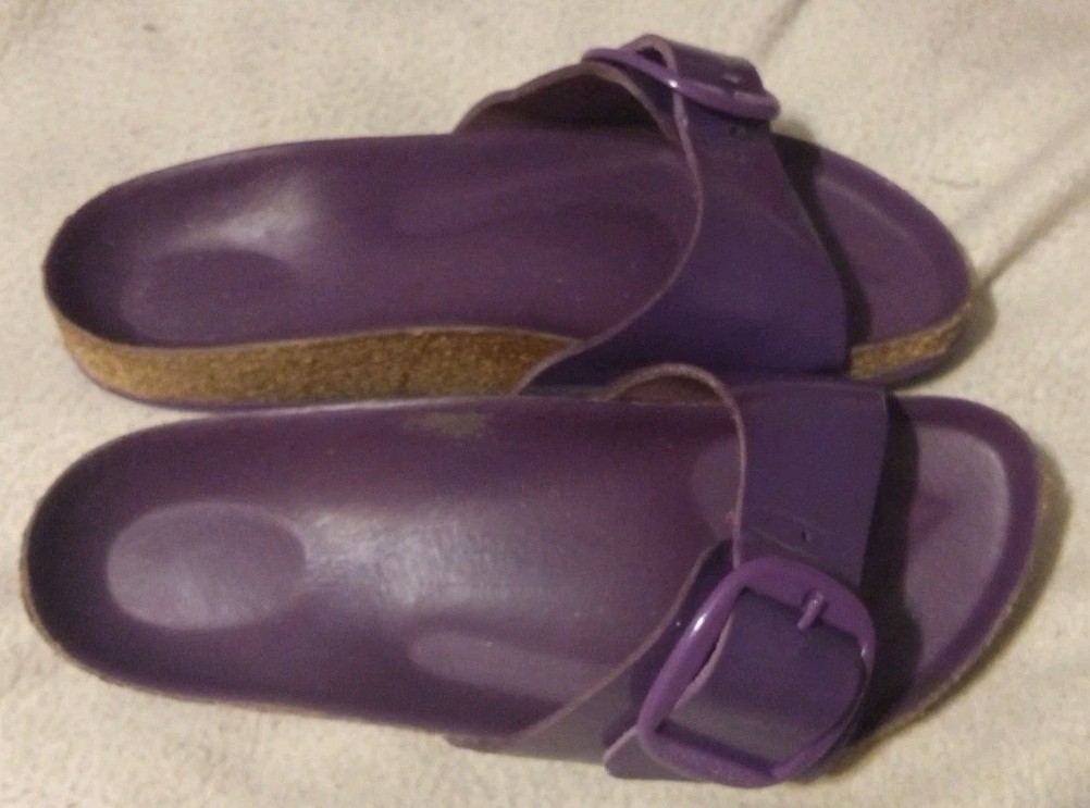 Birkenstock Madrid Big Buckle Slide Sandal , purple Leather 38