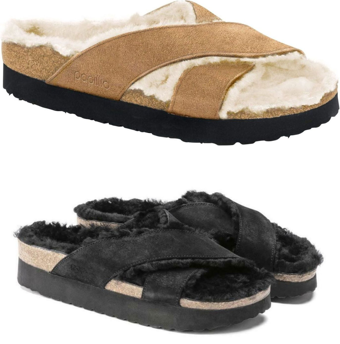 New in-Box Birkenstock Daytona Shearling Fur Suede Sandal Black Tea -Select Size