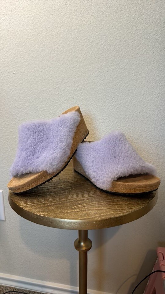 Papillio by Birkenstock Namica Teddy Shearling EURO 38/US 7 Purple Fog MuleWedge