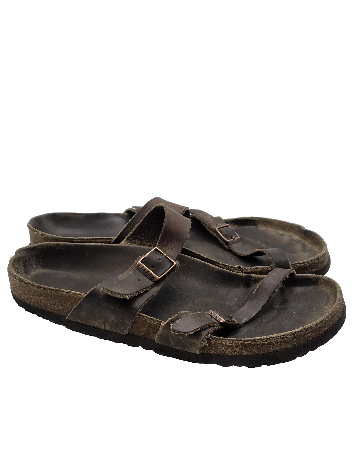 Birkenstock Mayari Shoes Mens Size 8 Leather Cork Footbed Sandals Damage Read