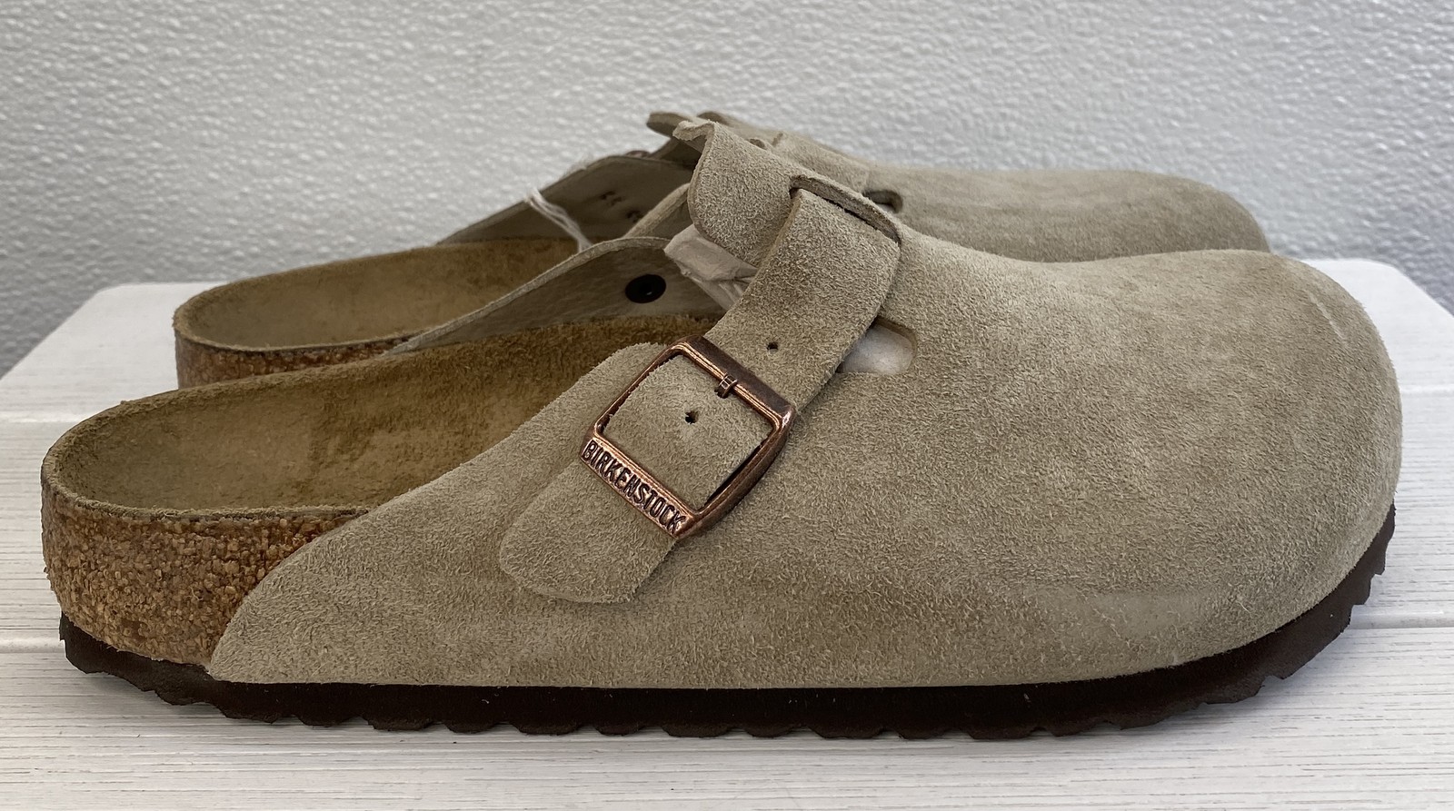 Birkenstock Boston Softbed Clogs Unisex Size M6 W8 Suede Taupe Casual Slip On