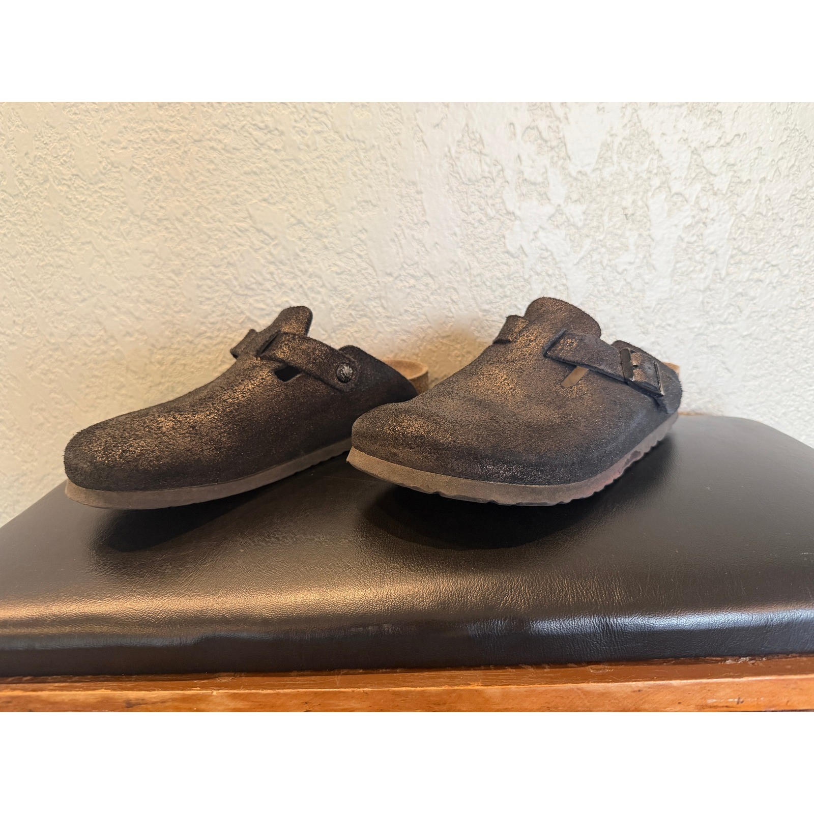 Birkenstock Boston Metallic Black Suede Clogs Size 39 Womens 8 Mens 6 Comfort