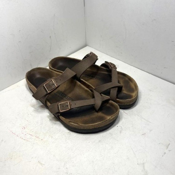 Birkenstock Mayari Birkibuc Lightweight Strap Slip On Buckle Brown Sandal Sz 37