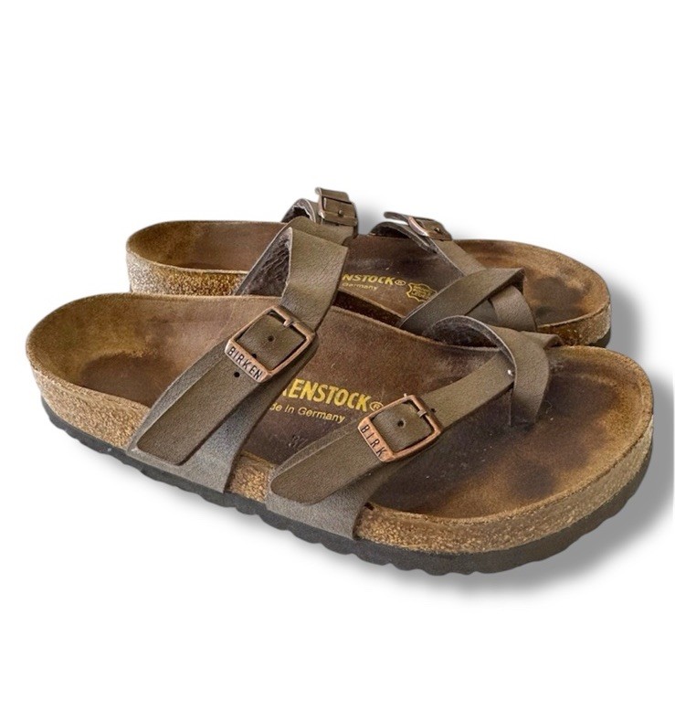 Birkenstock Mayari Sandals Women’s Size 6 EU 37 Brown Leather Toe Loop Birks EUC