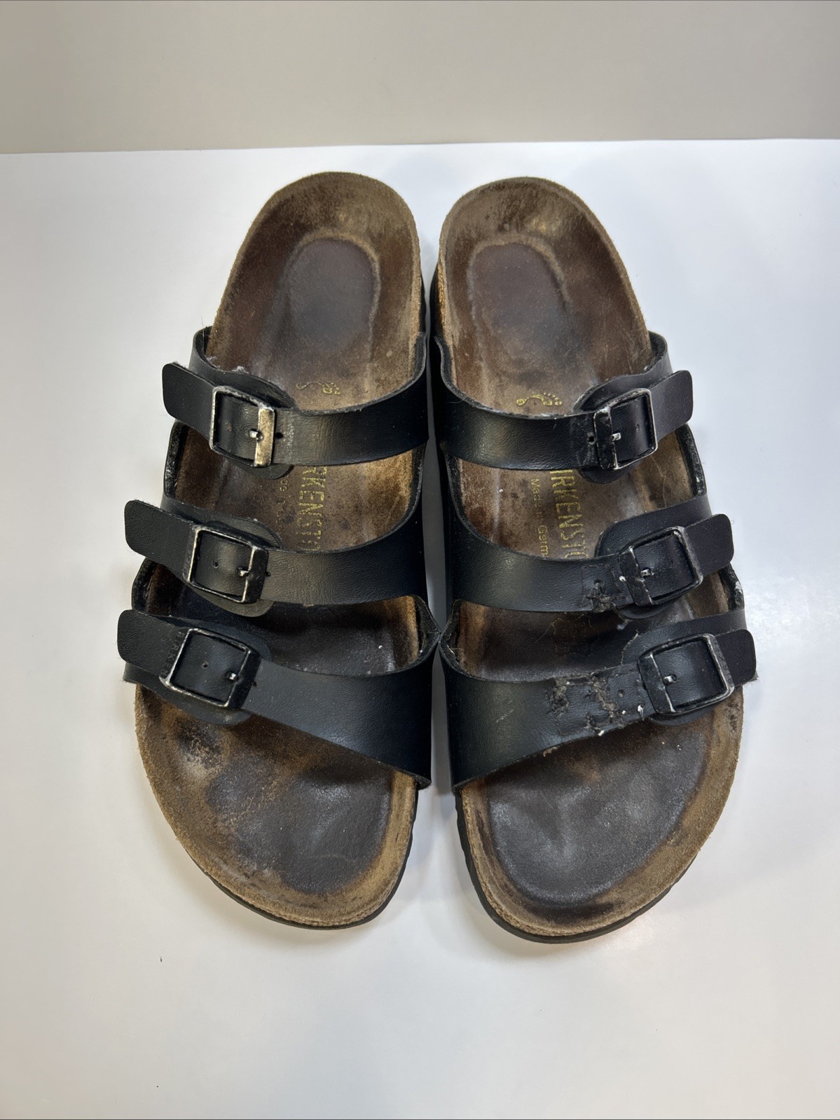 Birkenstock Florida Birko-Flor Black Triple Buckle Slip on Sandals 41 Narrow