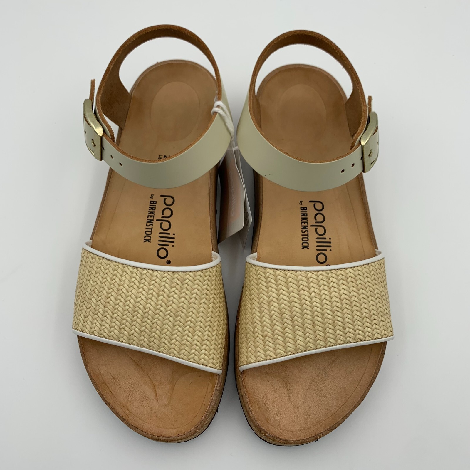 Birkenstock New w/ Box Glenda French Piping Natural/White Leather-Synthetics Nar