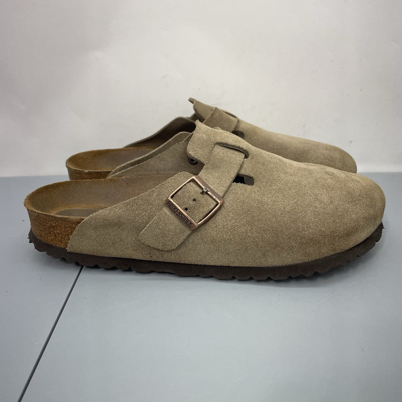 Birkenstock Boston Clogs Sandals Closed Toe Slip On Suede Beige Womens 10 Mens 8