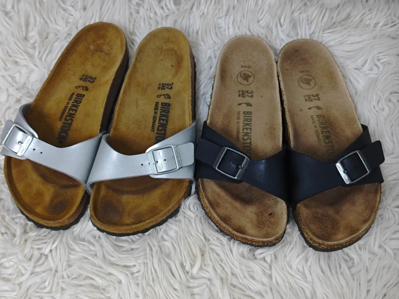 Lot of 2 Birkenstock Madrid 37 |  Silver Metallic & Black vegan Sandals